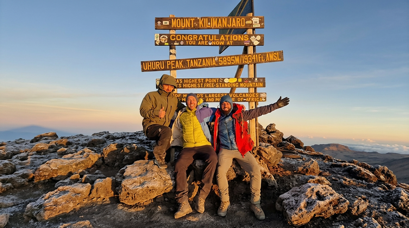 Sommet Uhuru Peak du Kilimandjaro au lever du soleil