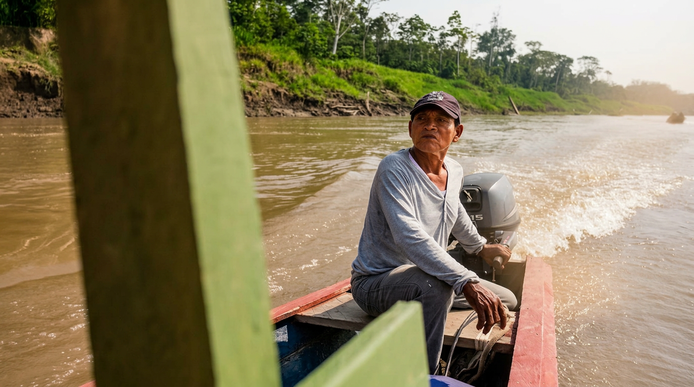 Navigation en pirogue sur une rivière de l'Amazonie péruvienne