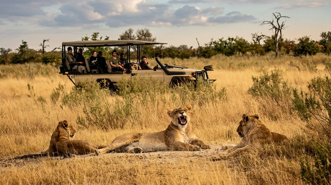 Lions observés depuis le 4x4 de safari