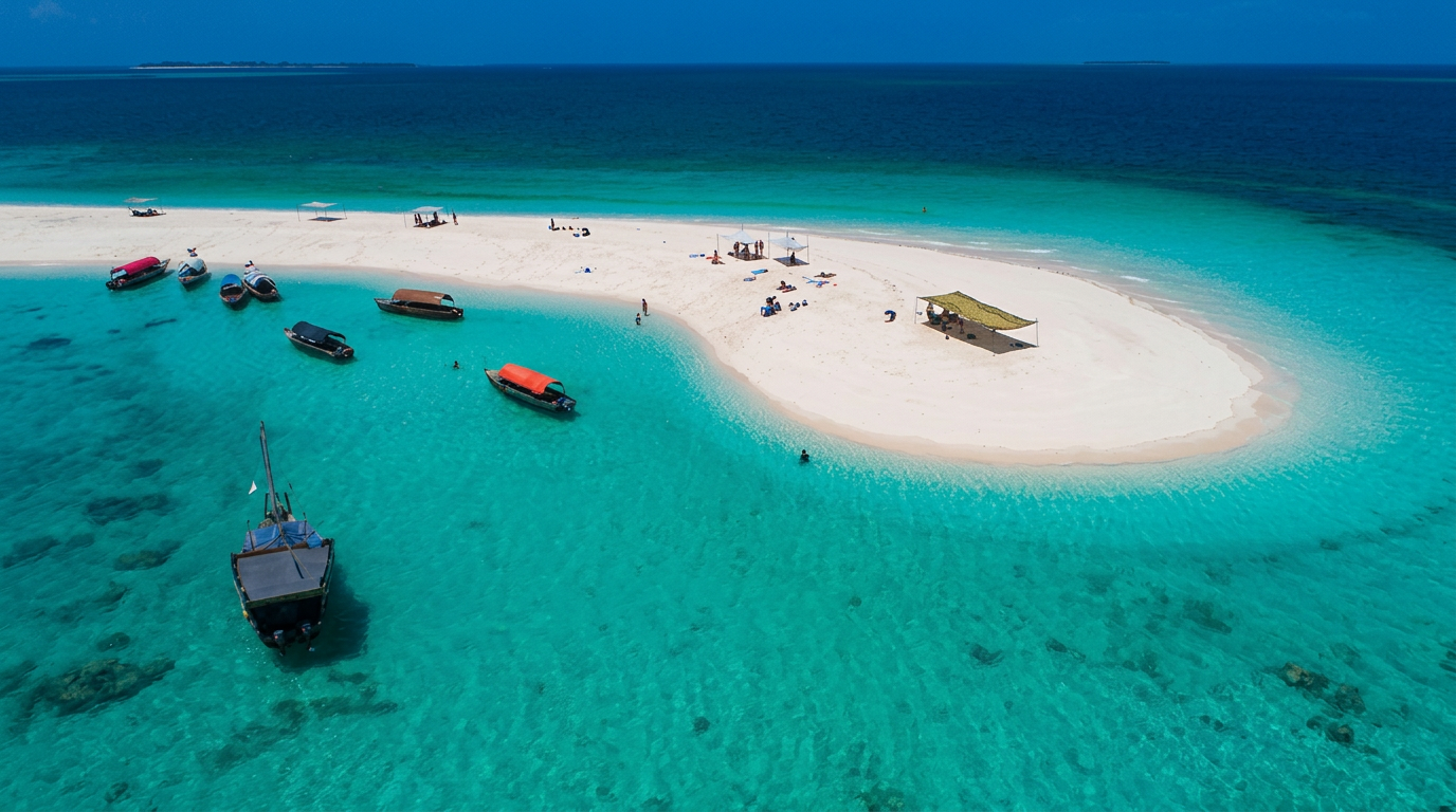 Lagon turquoise et banc de sable à Zanzibar